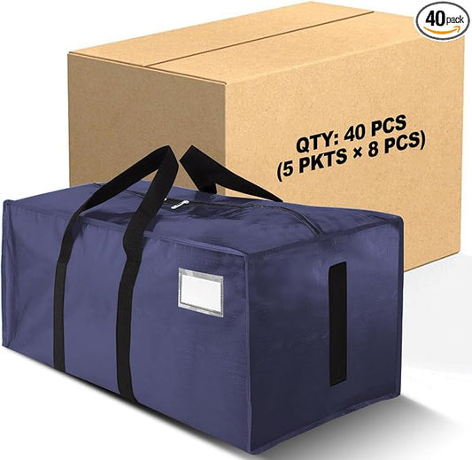 HOMESURE Supports 200lbs Heavy Duty Moving Bags - Strong Zipper & Wrap-Around Handles - Water-Resistant Storage Totes, Durable Alternative to Moving Boxes - 40 Pack - Blue