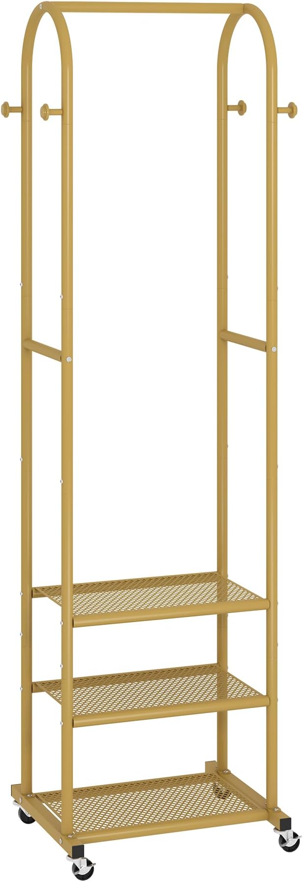 Kaitiemoo Clothing Rack, Mobile Garment Rack with Wheels & 3 Shelves, Gold | Heavy Duty Frame, Fits Small Spaces, 71.8 Inches Display Rack, Easy to install, Gold clothes rack