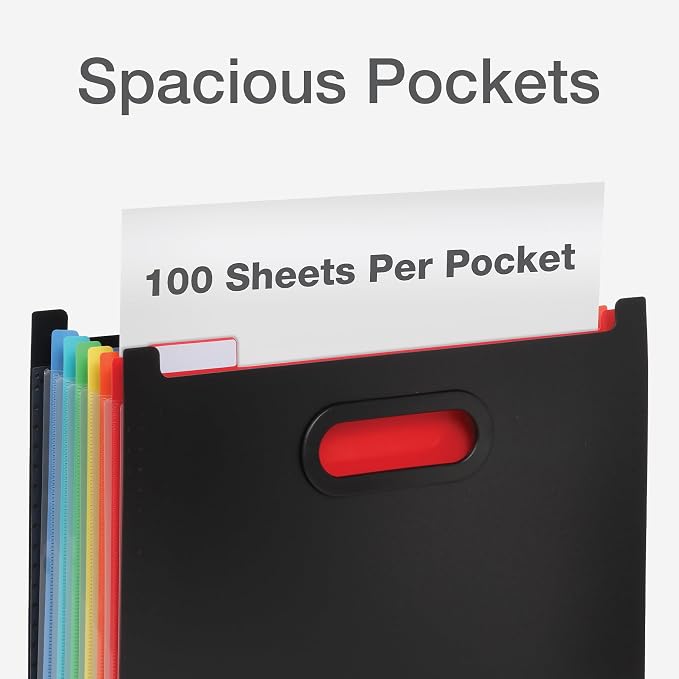 Pendaflex 7-Pocket Expanding File, with Customizable Colored Tabs, Black File Organizer, Portable Expanding File, Accordion File Organizer (52401)