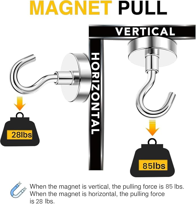 DIYMAG Magnetic Hooks 12pcs 85lbs Cruise Essentials 2026 Magnet Hook | Neodymium Heavy Duty Strong Magnets Hanging Ship Cabins Refrigerator Fridge Classroom Beach Vacation Kitchen Grills Home Tool