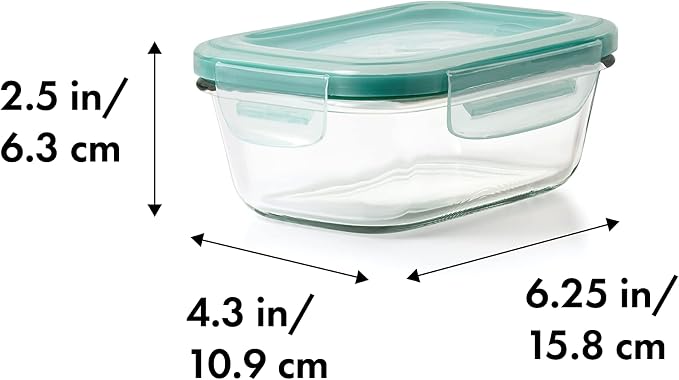 OXO Glass Food Storage Container, Rectangle, 1.6 Cup | Smart Seal | Leakproof | Pack of 2