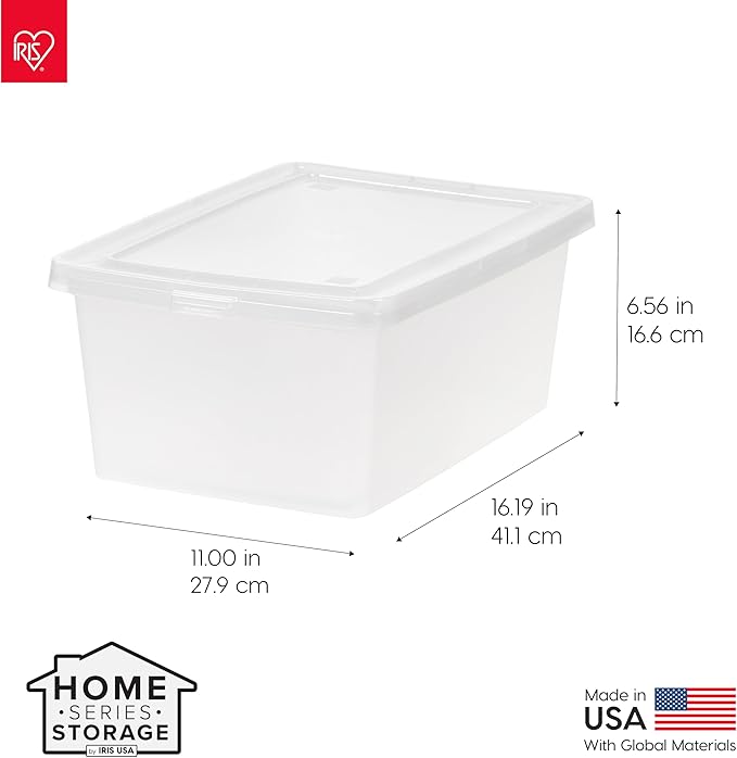 IRIS USA 4-Pack 15 Qt Storage Bins with Lids, Clear, Stackable | Ideal for shoes, crafts, office supplies and pantry items, nestable design, transparent design makes contents easy to find