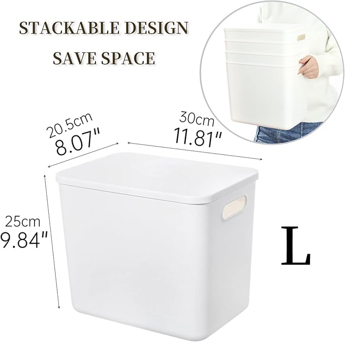 Yishyfier Plastic Storage Baskets Bins Boxes With Lids,Organizing Container White Storage Organizer Bins For Shelves Drawers Desktop Playroom Classroom Office,4-Pack