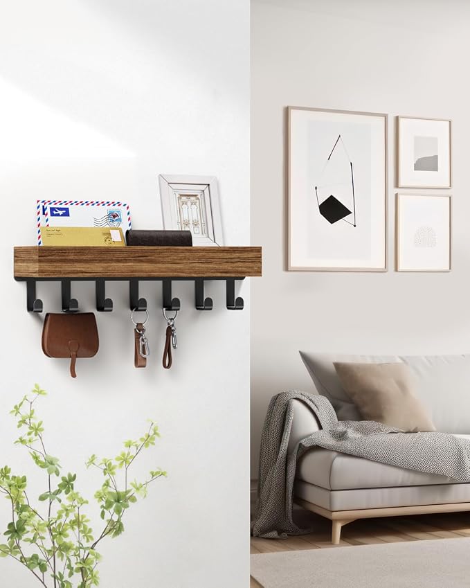 Key Holder Wall Mount Magnetic Adhesive - Key Hooks Rack with shelf | Key Hanger with Mail Organizer for RV Camper Fridge Living Room Decor, Home Essentials, Large Rustic