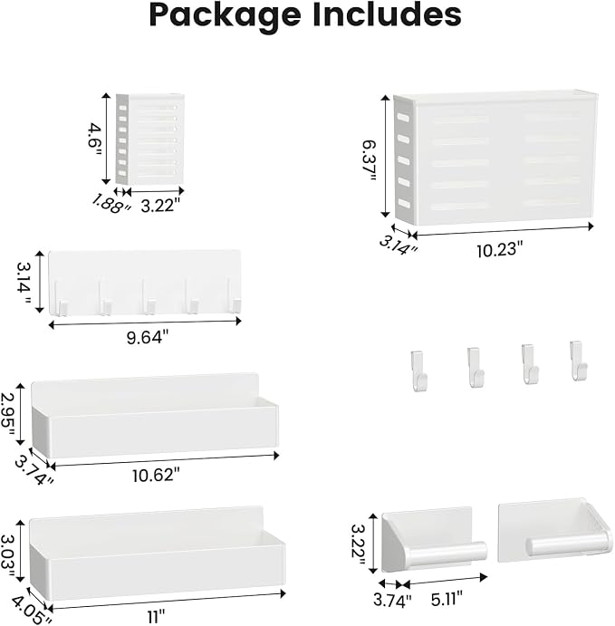 Magnetic Spice Rack for Refrigerator,6 Pack Magnetic Shelf,Fridge Magnet Organizer with Paper Towel Holder,Utensils Racks,Hook Rack,Deepened Basket,Fridge Organizers and Storage White(6 Pack)