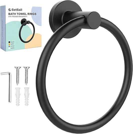 SetSail Towel Holder for Bathroom Wall Matte Black Towel Ring Stainless Steel Hand Towel Holder Heavy Duty Towel Hanger for Bath, Kitchen