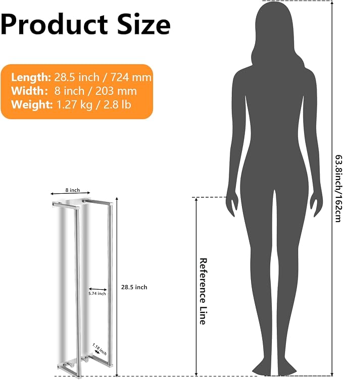 BWE Brushed Nickel Towel Rack Bathroom 28" Towel Holder for Rolled Towels | Stainless Steel Wall Mounted Towel Storage for Bathroom with 2 Hooks, 6 Large Bath Towels Capacity