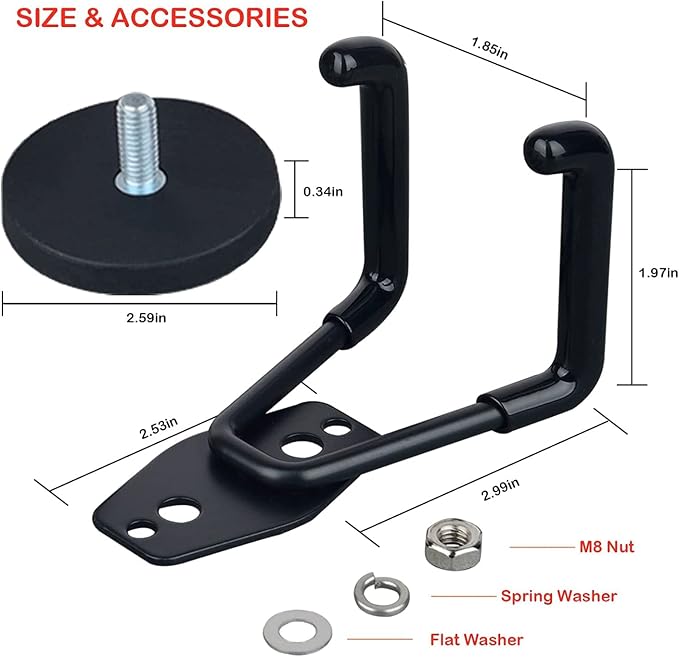 Magnetic Hooks Heavy Duty Garage Hooks Tools Organizer Anti-Slip Strong Magnetic Hooks Utility Magnet Hanging Hooks for Garage, Warehouses, Kitchen, Power Tools 2PCS Black
