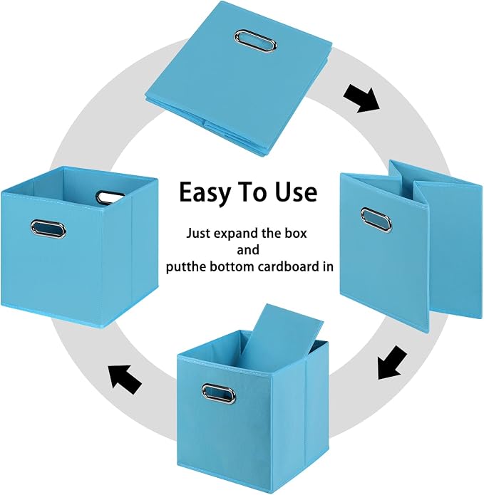 Black Foldable Storage Cubes Bins , Fabric Storage Box Cubes Organizer Baskets with Dual Handles for Home Organizer(Blue)
