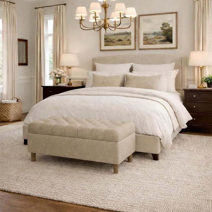 HomePop Ainsley 40" Storage Ottoman Bench - Oatmeal Textured Fabric
