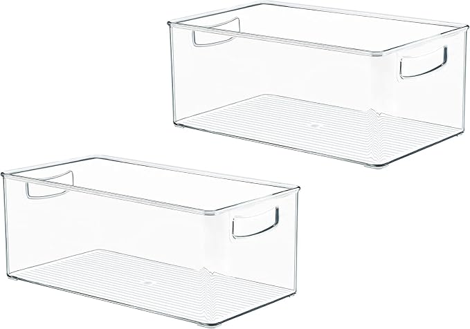 Hudgan 2 Pack Deep Freezer Organizer Bins, Straight Side Stackable Chest Freezer Storage Bins, Pantry organizers and Storage, Food-Grade Plastic