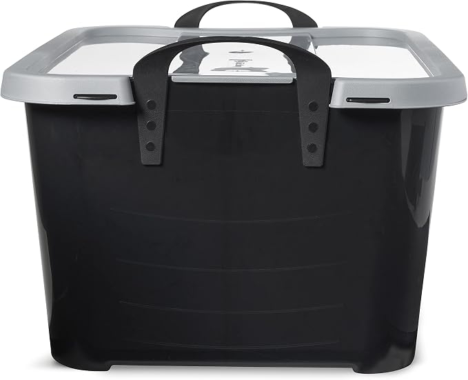 Life Story 18 Pack Heavy Duty Stackable Storage Bin, 55 Qt, Black/Gray | Versatile Home Organizer Set, Lightweight Locking Bins with Carrying Handles