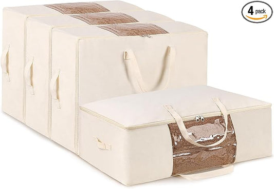 Comforter Storage Bags 70L Canvas Closet Organizer Clothes Container 4 Pack