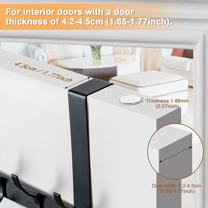 Over The Door Hooks,Door Hanger Hooks for Hanging (Black, Fit 1-3/4" Doors) | Sturdy Door Hanger,Towel Racks for Bathroom with 12 Coat Hook,Coat Rack,Large Over The Door for Bathroom,Bedroom,Kitchen ﻿