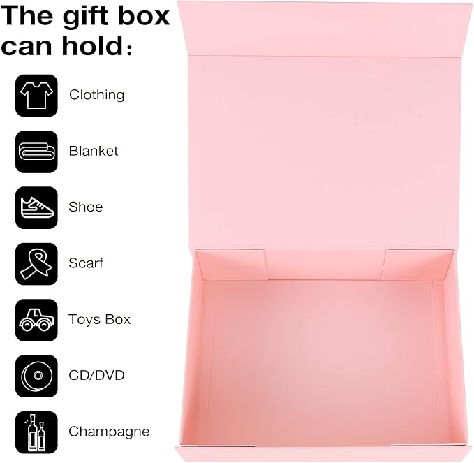 Aimyoo Pink Collapsible Gift Box with Magnetic Closure Lids 13.8x9x4.3 in, Bridesmaid Groomsmen Proposal Box, Large Rectangle Box for Present Graduation Storage 3 Pack