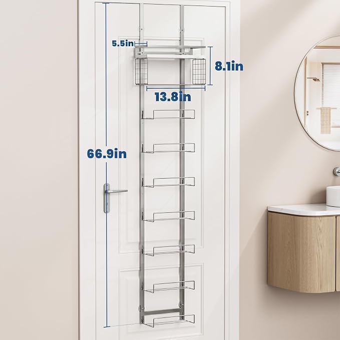 Aetyord Towel Racks for Bathroom Over The Door Towel Racks Towel Storage Organizer with Metal Shelf Basket for Bathroom Rv Camper (9-Tier Silver with White Plank)
