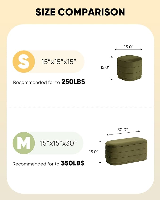 B FSOBEIIALEO Velvet Storage Ottoman with Tray, Square Folding Ottoman with Storage Coffee Table Foot Rest for Dorm Room, Living Room Olive, 15"x15"x15"