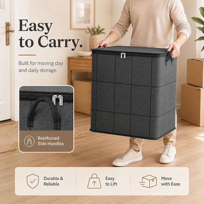 2027 New Thickened XXL Foldable Storage Bag With Reinforced Handles，L*2 | Large Capacity Zippered Fabric Organizer for Bedding & Clothes, Foldable Blanket Bag with Reinforced Handles