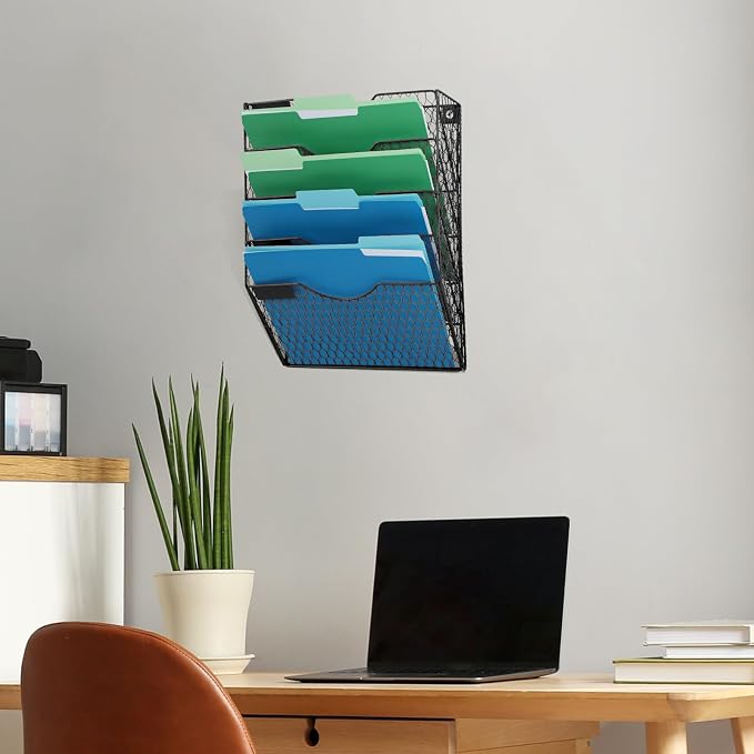 EASEPRES Mail Organizer Wall Mount, 5 Tier Metal Chicken Wire Hanging File Holder Office Storage and Organization