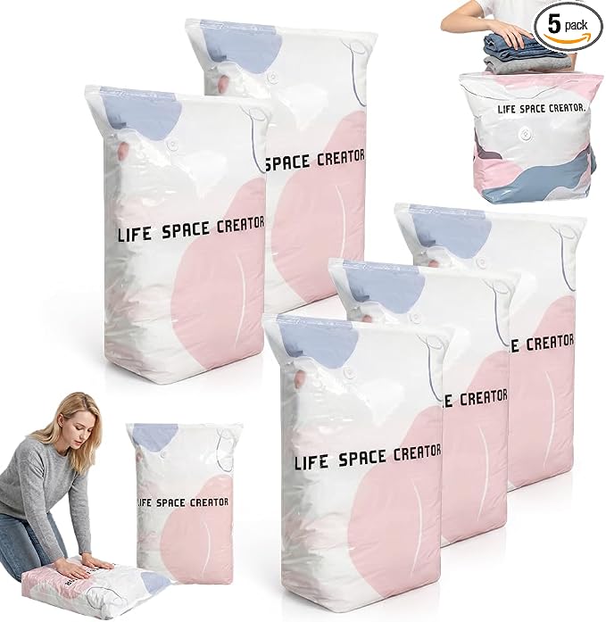 No-Pump Vacuum Storage Bags, Upgraded 3D Vacuum Storage Bags, Portable Large Clothes Compression Bags for Household Use, Convenient Cube Storage Bag for Clothes, Comforters, Blankets (5, 31.5*39.4in)