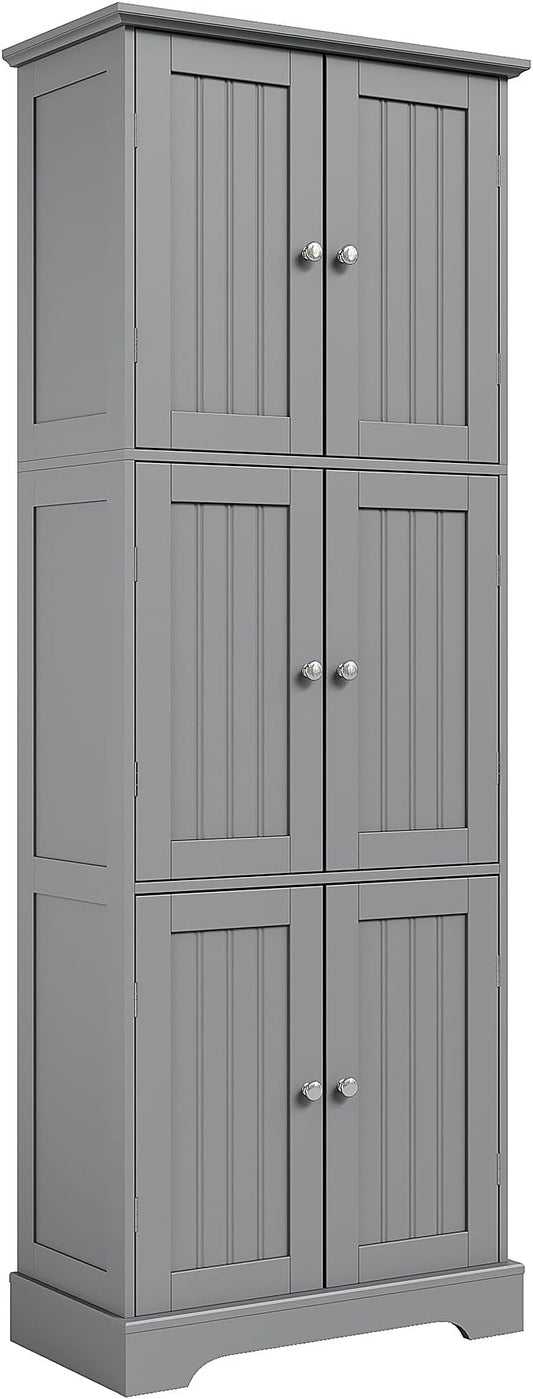 ChooChoo 63.2" Tall Bathroom Storage Cabinet with 6 Doors | Freestanding Floor Cabinet, Adjustable Shelves, Pantry Cabinet for Bathroom, Kitchen, Laundry Room, Grey