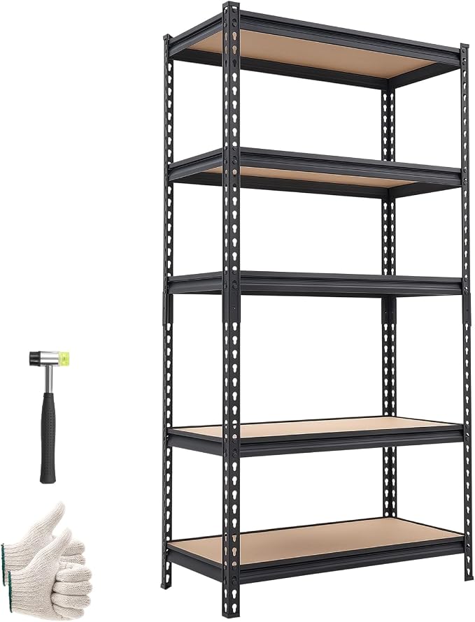 VEVOR Storage Shelves, 5-Tier Adjustable, 2000 lbs Capacity, Heavy Duty Garage Storage Shelving Unit, Metal Utility Rack Shelf, for Kitchen Pantry Basement Bathroom, 32.36" W x 16.34" D x 62.76" H