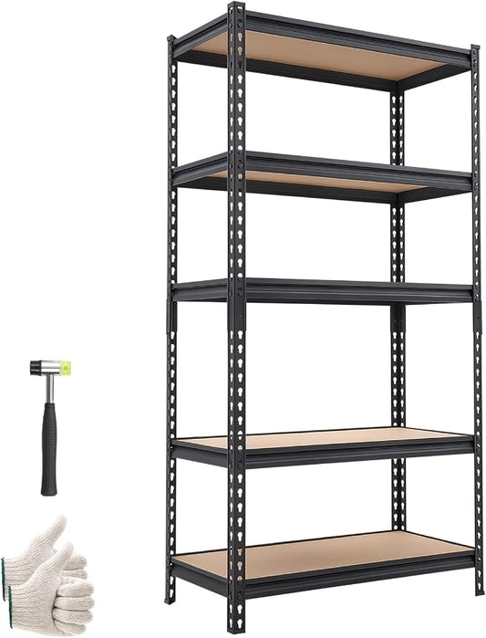 VEVOR Storage Shelves, 5-Tier Adjustable, 2000 lbs Capacity, Heavy Duty Garage Storage Shelving Unit, Metal Utility Rack Shelf, for Kitchen Pantry Basement Bathroom, 32.36" W x 16.34" D x 62.76" H