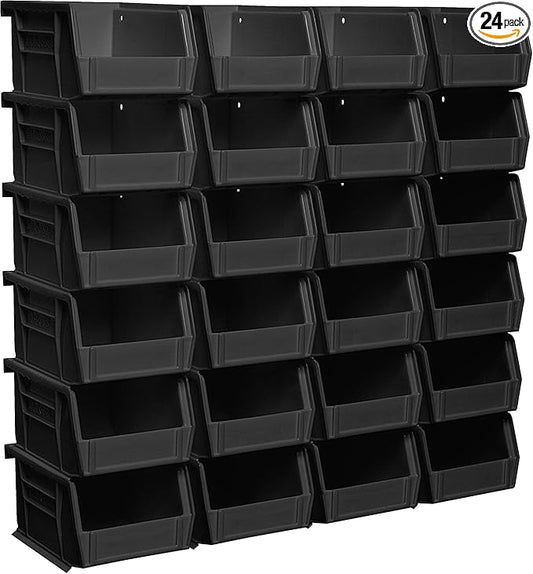 Akro-Mils 30210 AkroBins Plastic Storage Bins, 5"x4"x3", Black, 24-Pack | Space-Saving Stackable Bins for Garage, Pantry, Craft Organization
