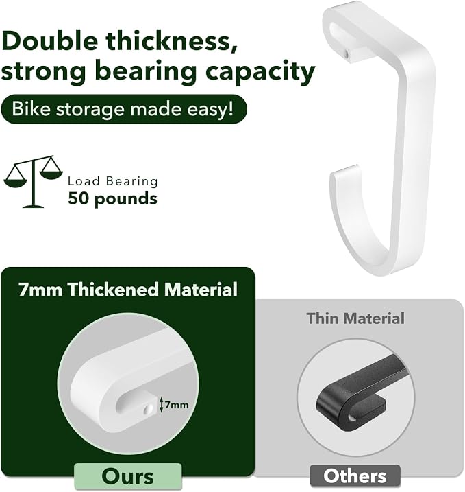Thickened Hooks for Overhead Storage Racks,Garage Hooks for Ceiling,Add-On Storage Hook for Garage Ceiling Rack Wall Shelving,Heavy Duty Hanging Bike Hooks, Bike Hangers Bicycle Hooks 4 Pack, White