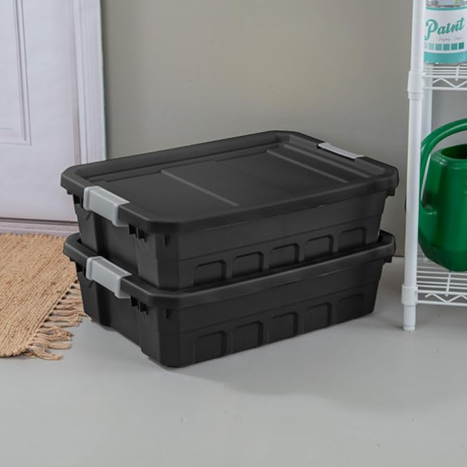 Sterilite 24-Pack Plastic Storage Bins with Lids, Stackable Containers, 10 Gallon, Black
