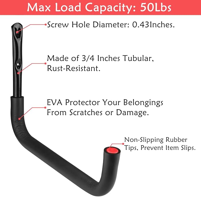 Garage Storage Kayak Hooks, 15.5 Inch Heavy Duty Storage Hanger, Wall Mounted Rack for Hanging Canoe Paddleboard, Surfboard, Snowboard, Ladders, Bikes, 15.5Inches x 10.8Inches