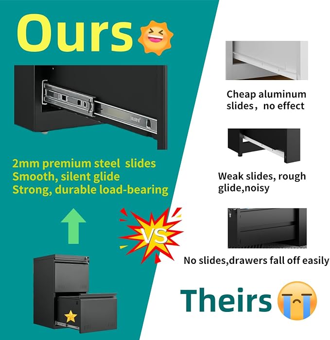 Guizeeopo 2 Drawer File Cabinet with Lock, Vertical File Cabinets for Home Office, Printer Stand, Heavy Duty Steel Office Storage Cabinet for Letter/Legal/A4, Assembly Required(Black)