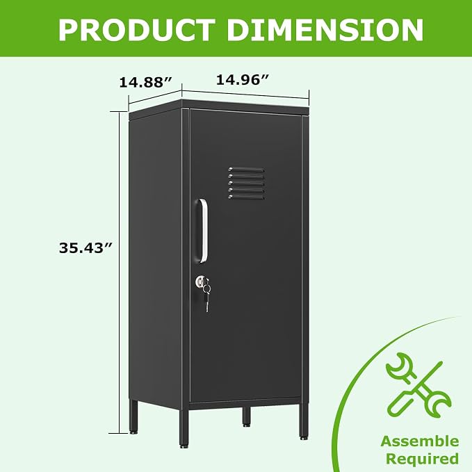 PAOFIN 35" Metal Storage Locker, Lockable Employees Metal Locker with Door and Adjustable Shelves, Steel Locker for Home, School, Office, Gym (Black)