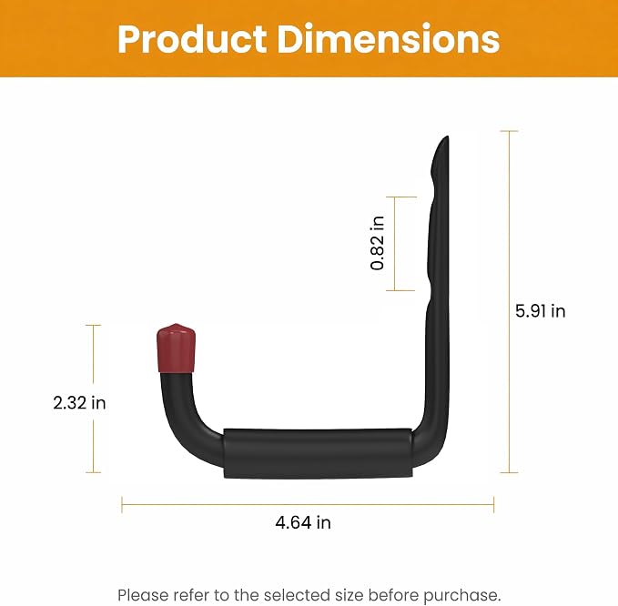 6 Pack Garage Hooks Heavy Duty, Utility Steel Hooks with EVA Foam Padding, 4.64inch Wall Mount J Organizer Hanger for Hanging Bikes Kayak Garden Tool Hose Bike Shelf