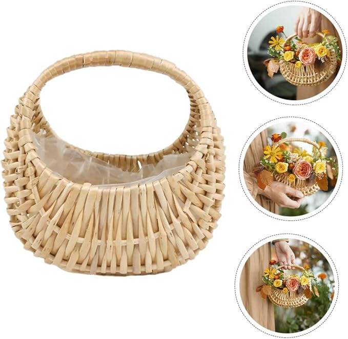 jojofuny Hand Woven Rattan Flower Basket for Home Storage Multi-functional Decorative Container for Organizing Flowers for Mother's Day and Spring Weddings