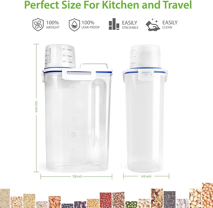 Viretec Rice Storage Container, 3 to 5Lbs Dry Food Airtight Container, Pet Dog Cat Food Canister, BPA Free Clear Plastic Kitchen and Pantry Organization Bin for Oatmeal, Grain, Cereal, Pasta, Flour