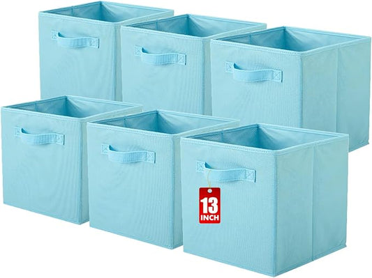 ShellKingdom Storage Bins, Foldable Fabric Storage Cube And Cloth Organizer | Storage Drawer For Closet And Toys, 13 X 13 X 13 INCH, 6 Pack (Light Blue)