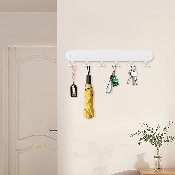 2 Pack Key Holder for Wall Adhesive, Key Hooks with 12 Hooks Wall Mounted | White Key Hangers for Living Room, Bathroom, Garage, Kitchen, Office(White, 12 Hooks)