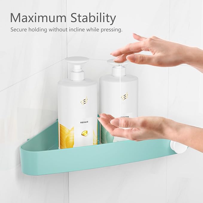 Sotfamily Plastic Shower Caddy Corner (for 90° Only), 2 Pack,Turquoise | Adhesive Corner Shower Shelves for Bathroom Organizers and Storage, Bathroom Decor, No Drill, Rust Free