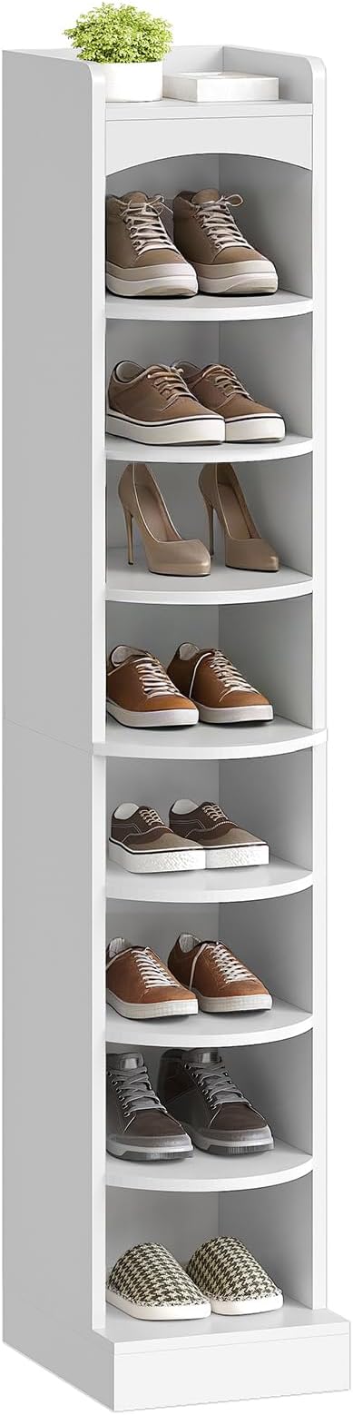 9-Tier Tall Shoe Rack, Wooden Shoe Storage Organizer, Narrow Shoe Cabinet with Removable Shelves for Small Spaces, Holds 9 Pairs of Shoes, for Entrance, Hallway, White SS02WT