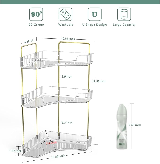 Webetop Corner Bathroom Organizer, 3 Tier Storage for Countertop | Multi Level Storage, Compact Design, Beauty Essentials Holder, Modern Style, Countertop Organization, Daily Convenience