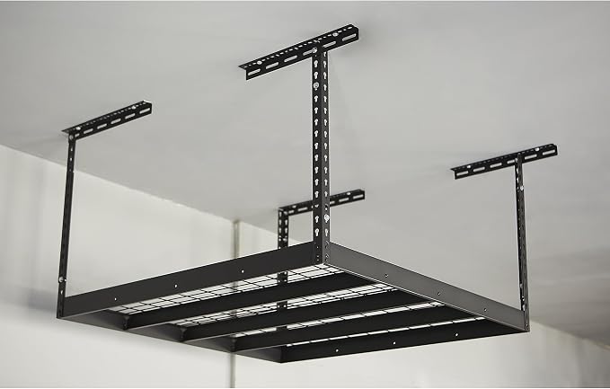 Klutch Overhead Garage Storage Rack, Adjustable Height, 350-Lb. Capacity | 48in.L x 48in.D x 23-37in.H, Accessible organization, Garage and workshop storage, Easy inventory visibility