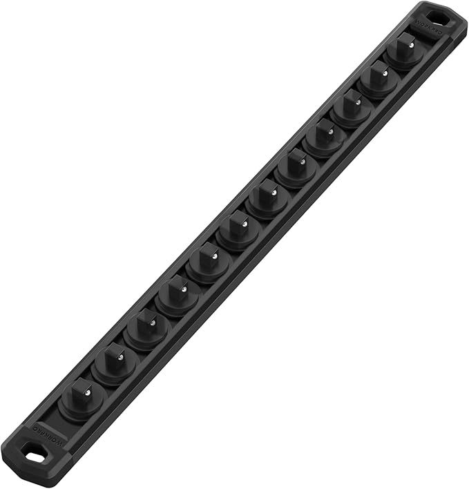 WORKPRO Magnetic Socket Organizer, Heavy Duty 1/4-Inch Drive Socket Rail | 1 Piece Socket Holder with 12 Spots, Aluminum Alloy, Rotatable & Movable Clips, Efficient Organization