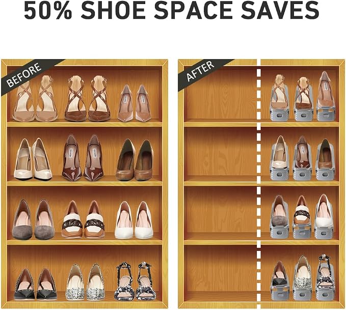 NVGSN Shoe Slots Organizer 20Pack,Shoe Stacker,Closet Space Saver 50%,Grey | 4 Levels Adjustable shoe Organizer for Closet,shoe Storage Holder,Thickening Double Layer stacking,shoe dividers for shelves
