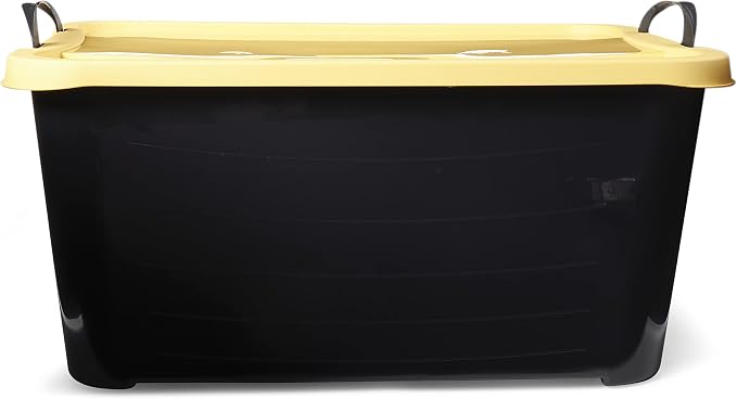 Life Story 6 Pack Heavy Duty Stackable Storage Bin, 55 Quart Home Organizer, Versatile Lightweight Locking Bins with Carrying Handles, Black/ Yellow