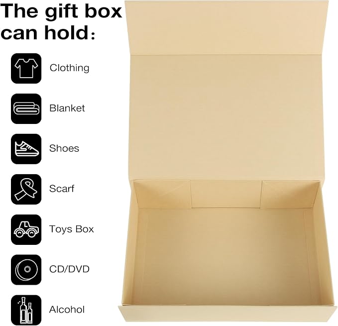 Aimyoo Striped Brown Collapsible Gift Box with Magnetic Closure Lids 10.5x7x3 in, Bridesmaid Groomsmen Proposal Boxes, Medium Rectangle Box for Present Graduation Storage 3 Pack
