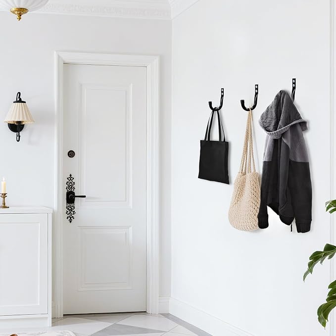 KURUI Large Metal Wall Hooks for Hanging Living Room/Bedroom/Garage, 14Pcs Garage Organization and Storage Hook for Tool Coat Backpack Bag, Black Wall Mount Hanges for Outdoor Indoor