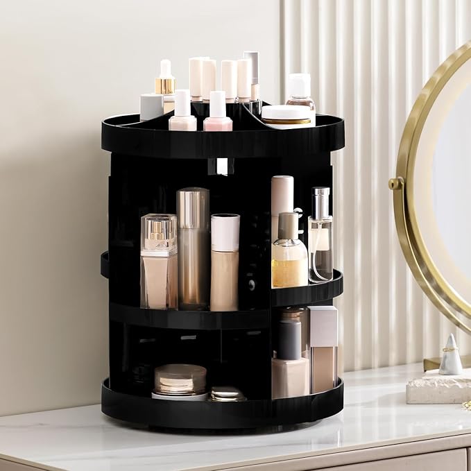HBlife Extra Large 360 Rotating Makeup Organizer Adjustable Carousel Large Capacity Revolving Perfume Organizer Skincare Organizers Cosmetic Storage Spinning Holder for Vanity, Black