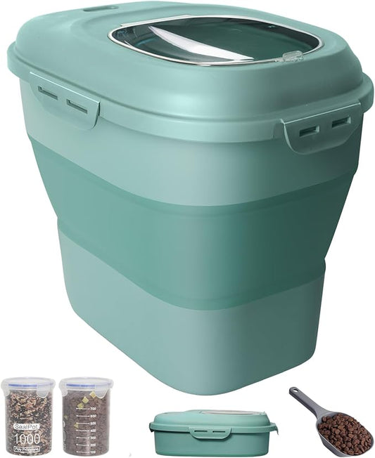 30-35Lbs Dog Food Storage Container Airtight,Collapsible Dog Food Container | Large Pet Food Storage Container with Double Airtight Seal & Magnetic Lid,Cat Food Container with Wheels,2Pcs Container,Scoop