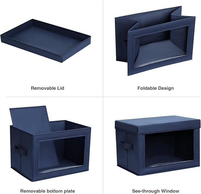Homsorout Foldable Storage Boxes with Lids - Decorative Storage Boxes with Clear Window, Fabric Storage Baskets for Organizing, Closet Storage for Clothes, Yarn, Home, Navy Blue, 4-Pack